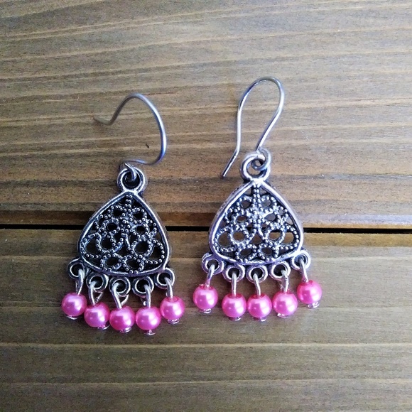 3 for $49 NEW Silver Earrings & Pink Glass Pearls - Picture 2 of 2